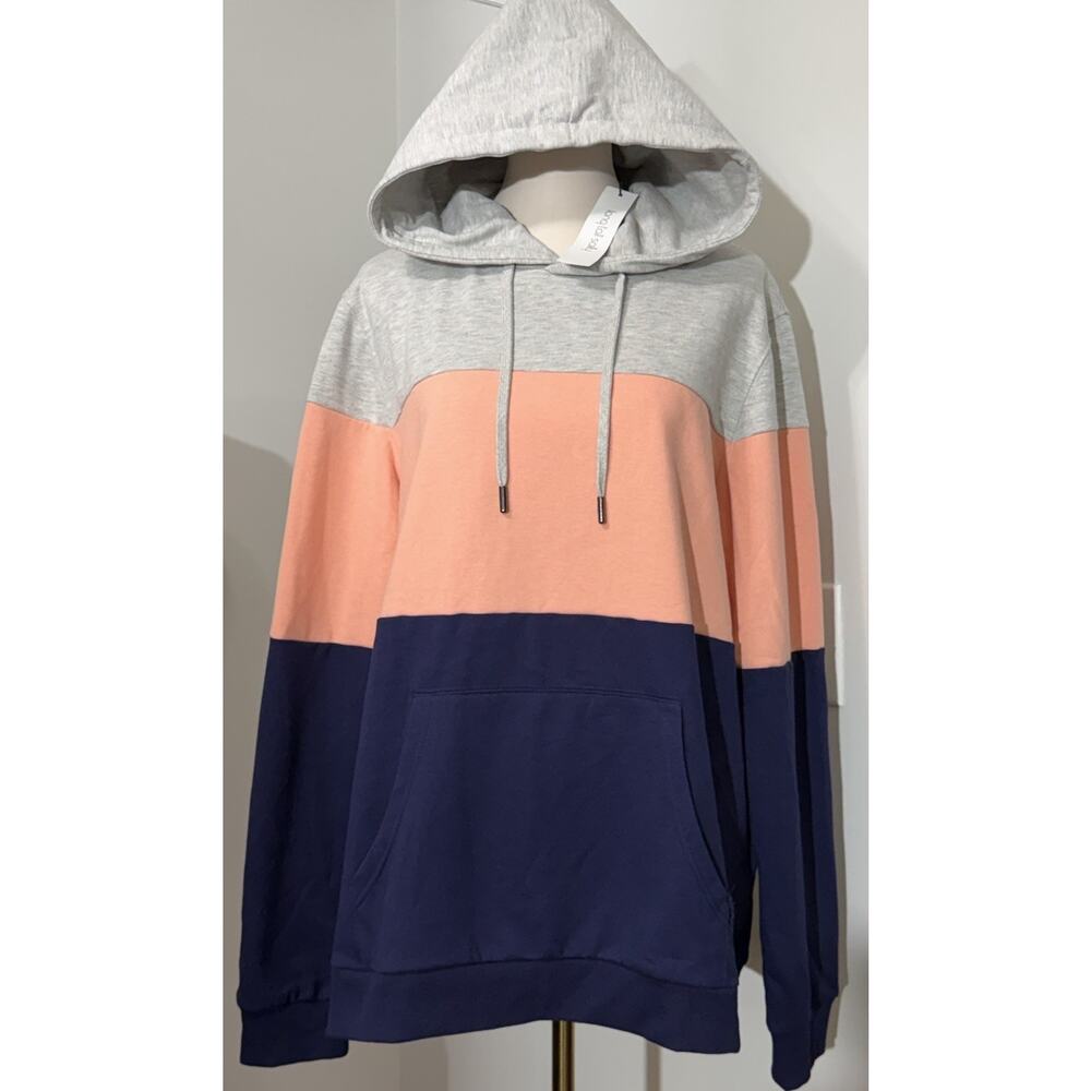 New LTS Long Tall Sally Colorblock Pink Gray Blue Hoodie XL